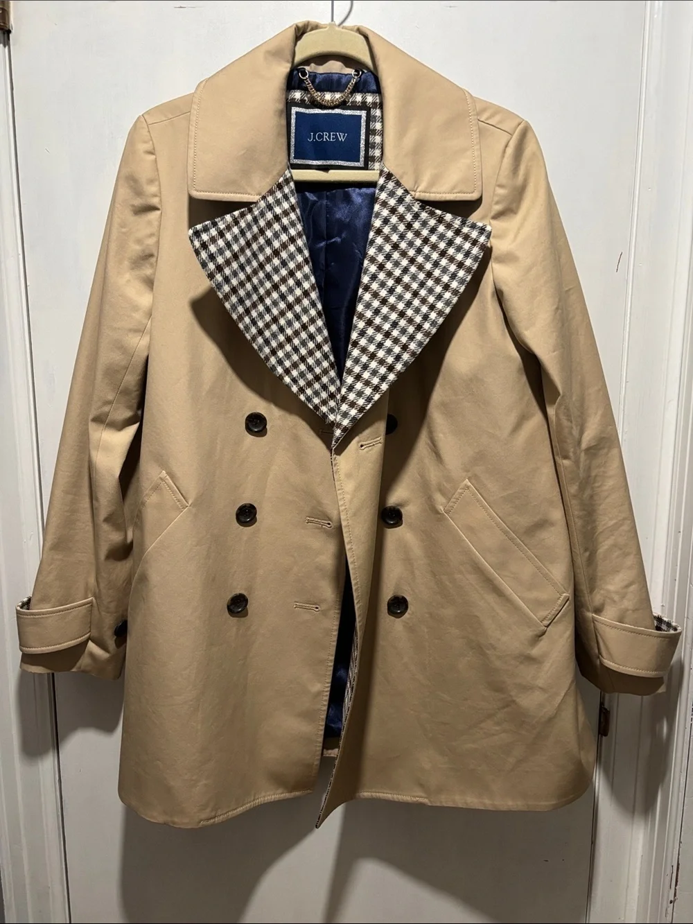 J CREW pleated trench coat plaid accent size medium